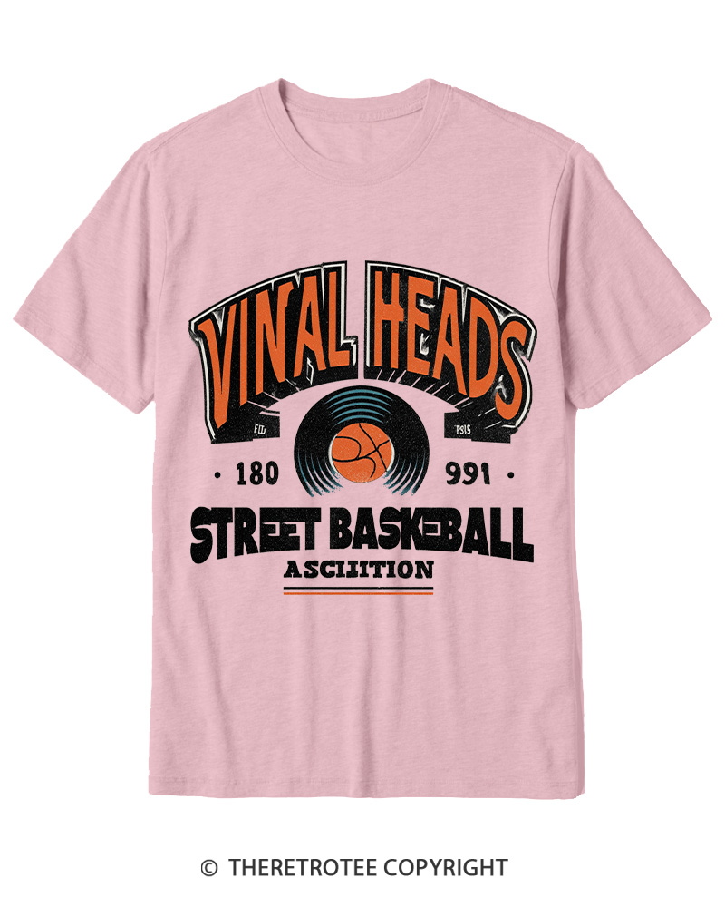 TheRetroTee 1980s Vinyl Heads Retro Street Basketball Graphic T-Shirt