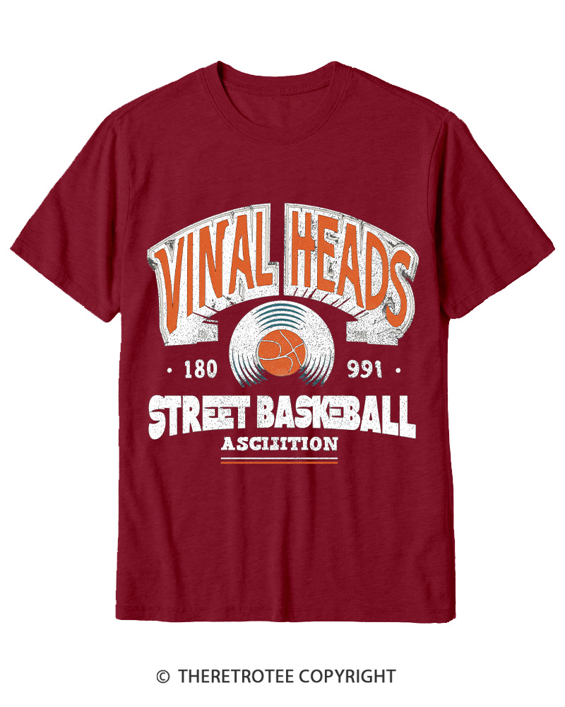 TheRetroTee 1980s Vinyl Heads Retro Street Basketball Graphic T-Shirt