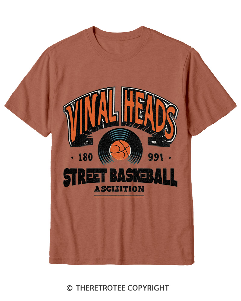 TheRetroTee 1980s Vinyl Heads Retro Street Basketball Graphic T-Shirt