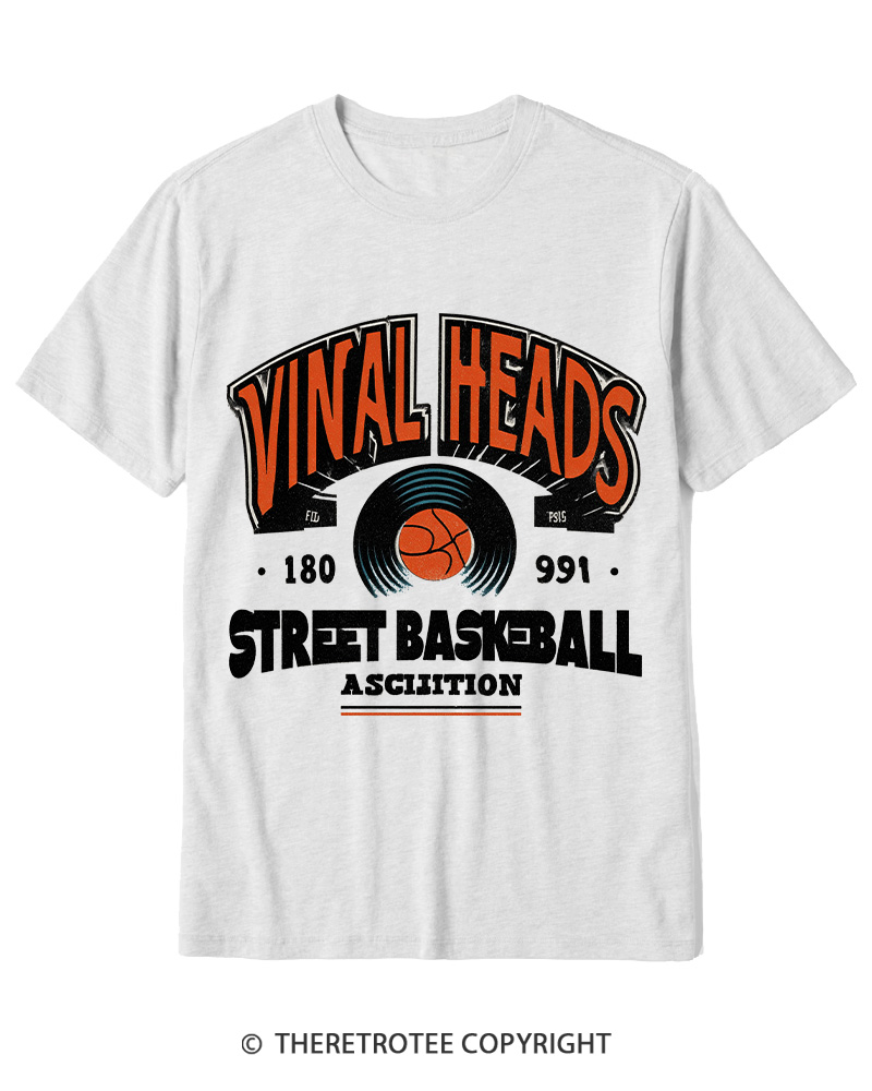 TheRetroTee 1980s Vinyl Heads Retro Street Basketball Graphic T-Shirt