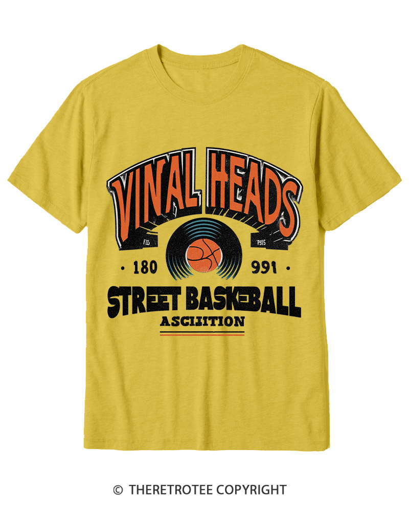 TheRetroTee 1980s Vinyl Heads Retro Street Basketball Graphic T-Shirt