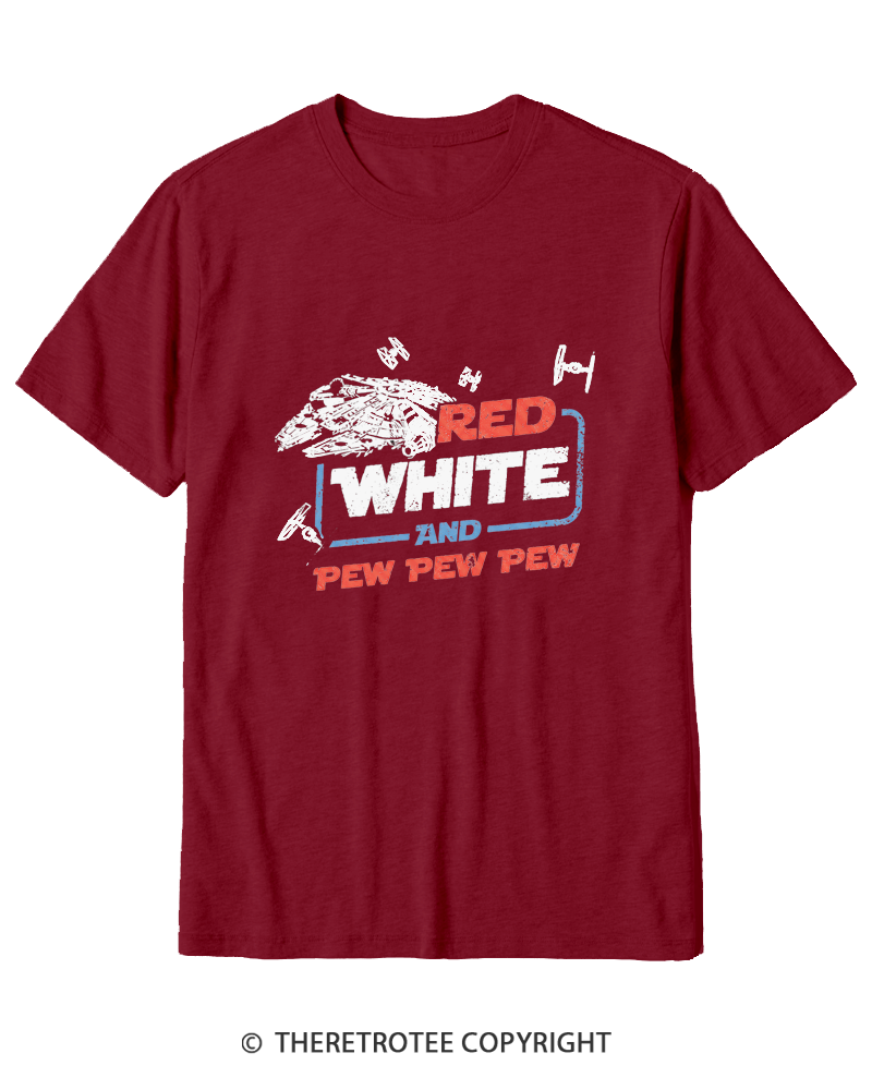 TheRetroTee Red White And Pew Pew Pew 1980s Cotton T-Shirt