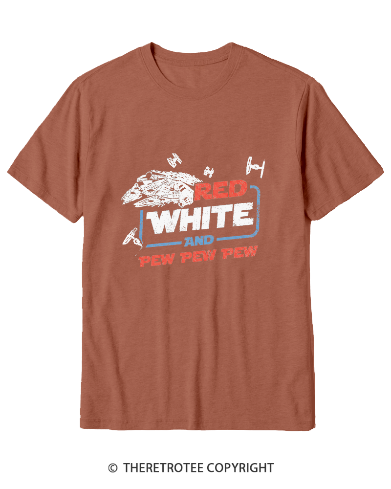 TheRetroTee Red White And Pew Pew Pew 1980s Cotton T-Shirt