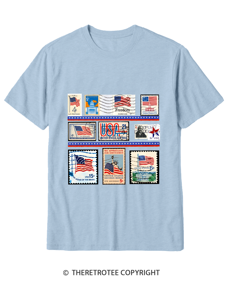 TheRetroTee Vintage USA Postage Stamp 1776 Cotton T-Shirt