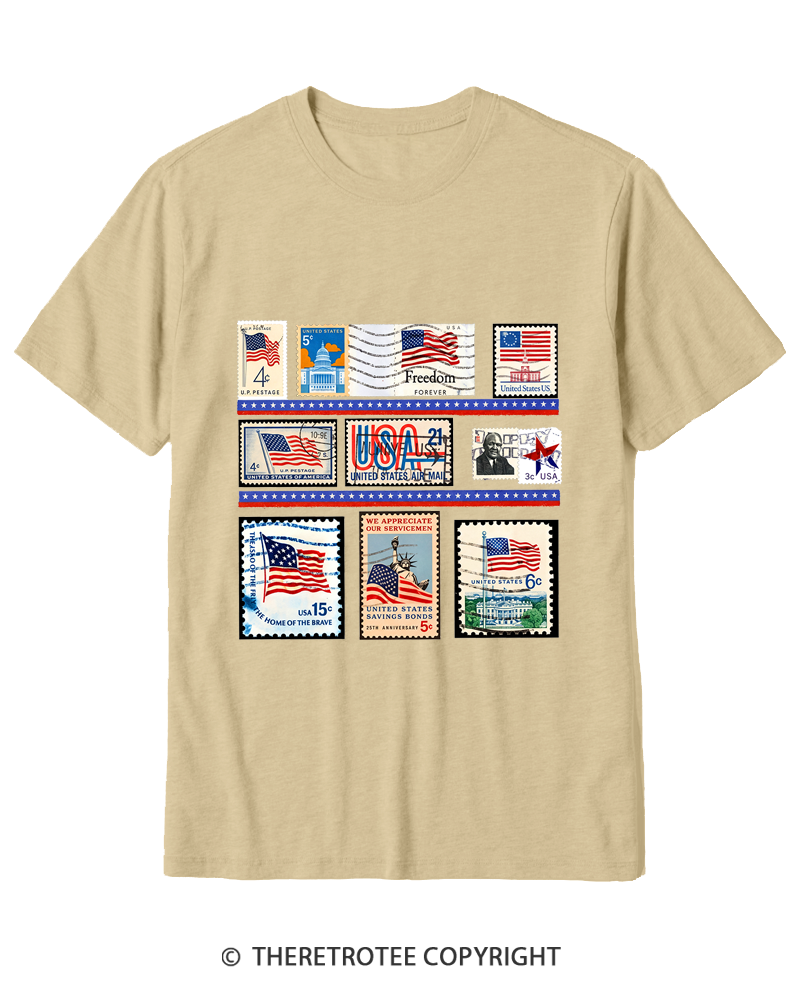 TheRetroTee Vintage USA Postage Stamp 1776 Cotton T-Shirt