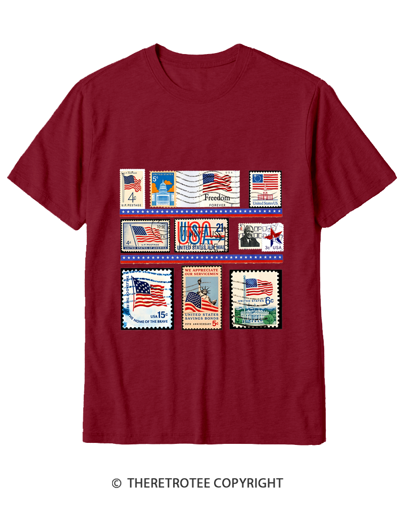 TheRetroTee Vintage USA Postage Stamp 1776 Cotton T-Shirt