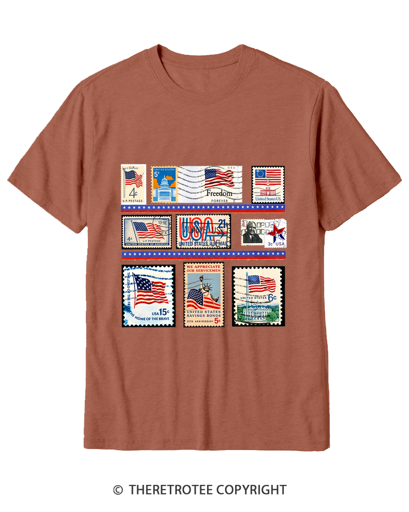 TheRetroTee Vintage USA Postage Stamp 1776 Cotton T-Shirt
