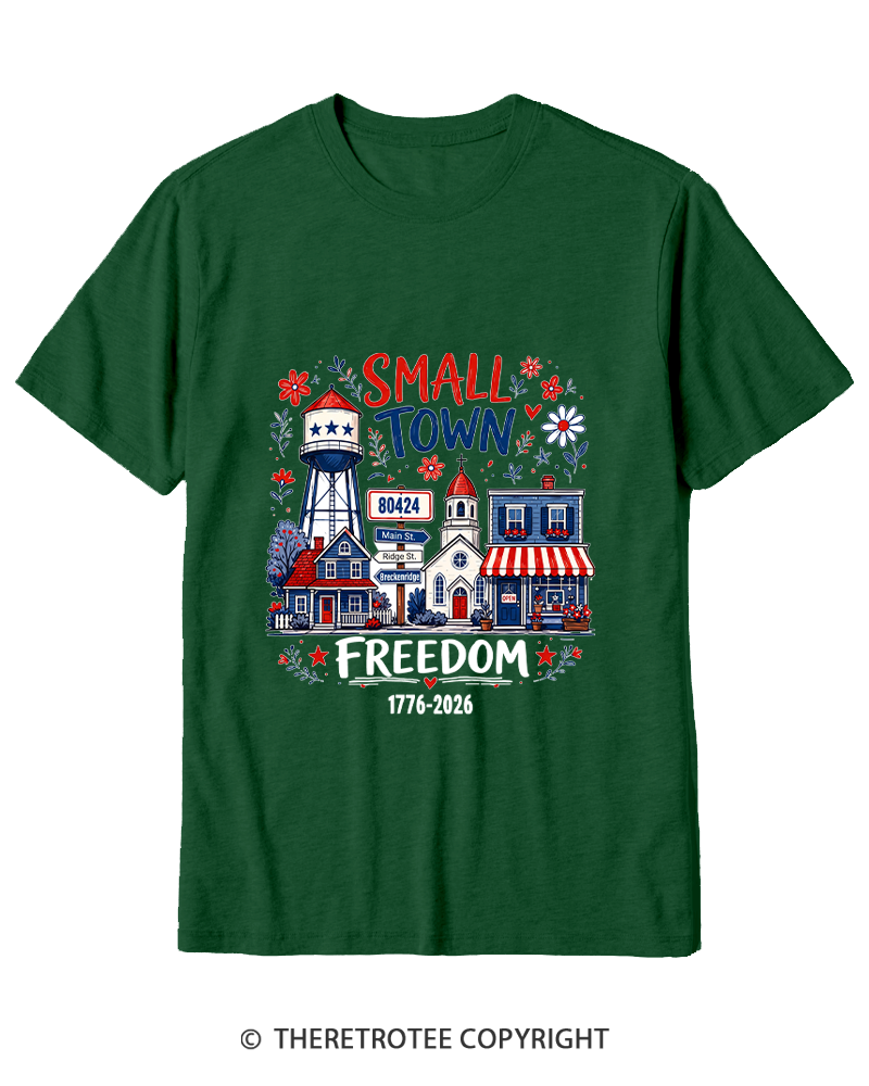 TheRetroTee Small Town Freedom 1776 Cotton T-Shirt