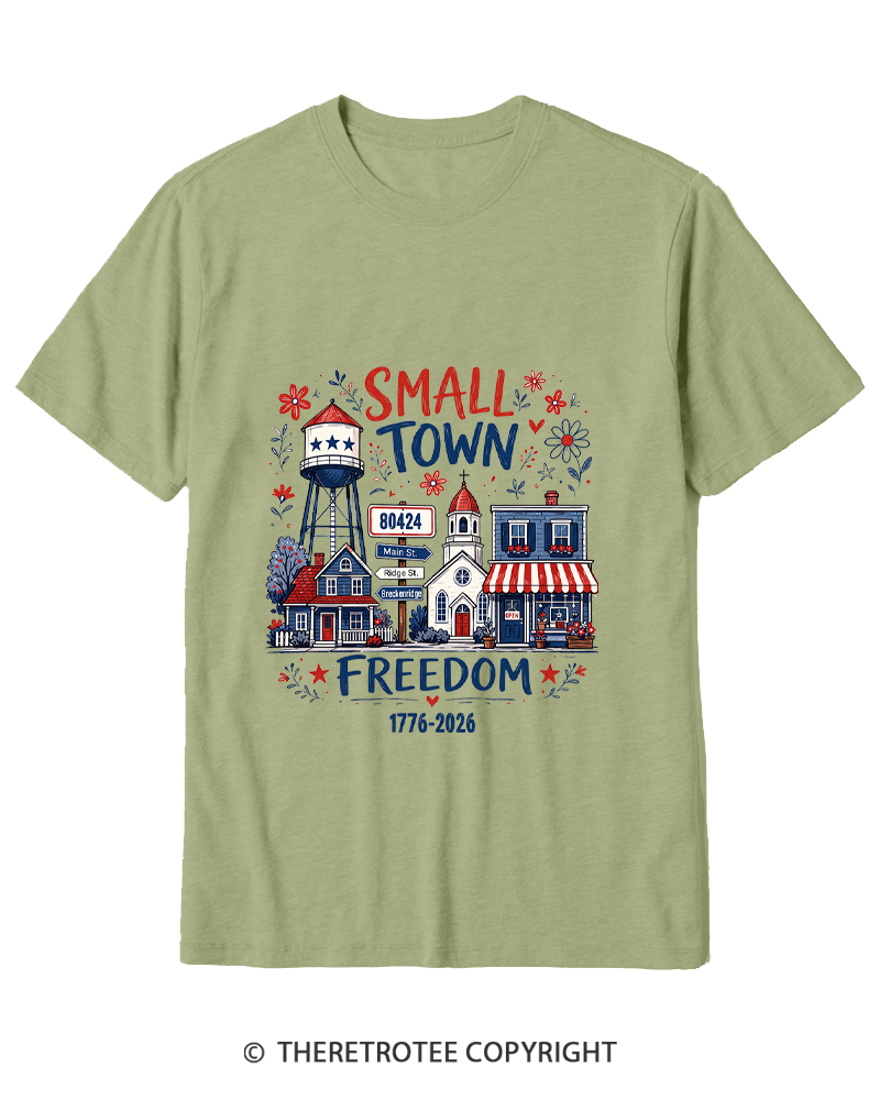 TheRetroTee Small Town Freedom 1776 Cotton T-Shirt