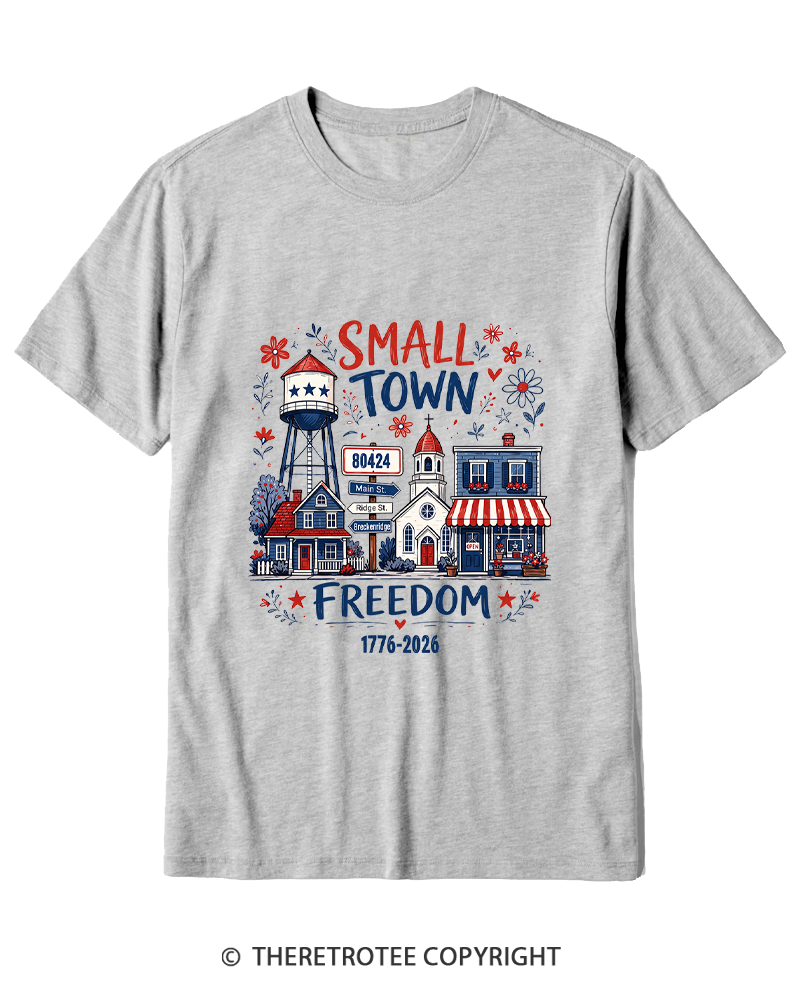 TheRetroTee Small Town Freedom 1776 Cotton T-Shirt
