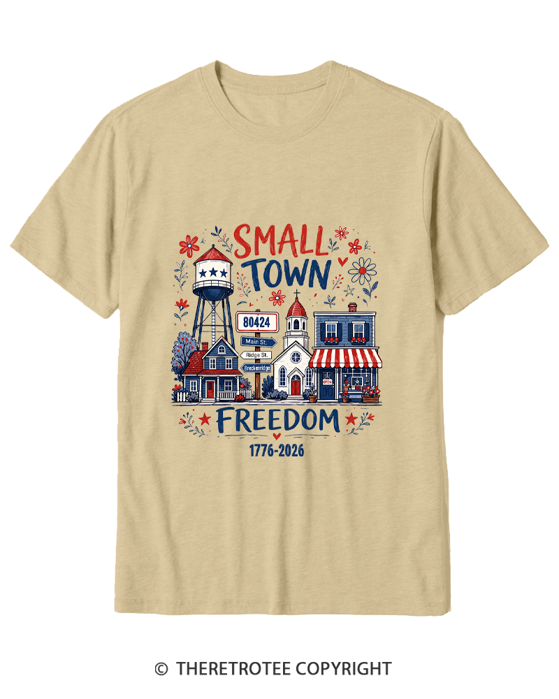 TheRetroTee Small Town Freedom 1776 Cotton T-Shirt