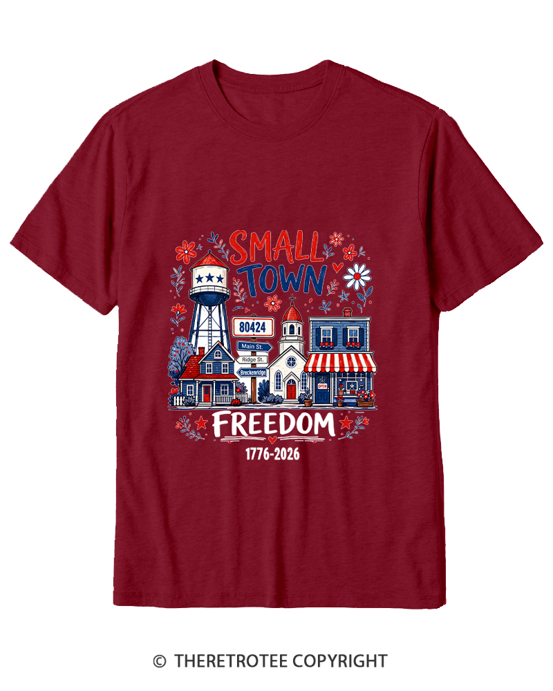 TheRetroTee Small Town Freedom 1776 Cotton T-Shirt