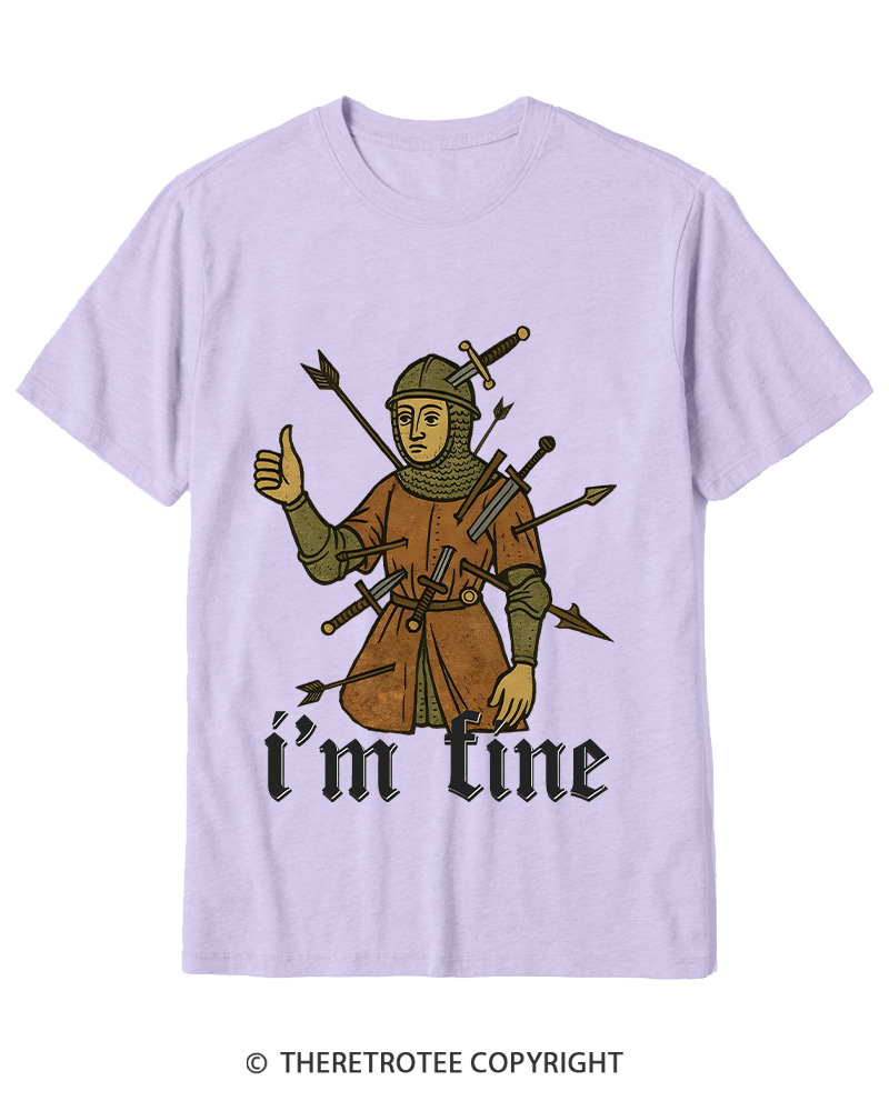 TheRetroTee Medieval Knight I’m Fine 1970s Cotton T-Shirt