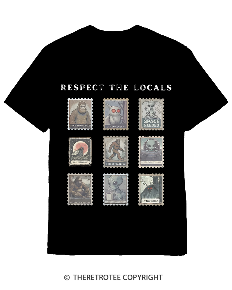 TheRetroTee Respect the Locals Cryptid 1970s Cotton T-Shirt