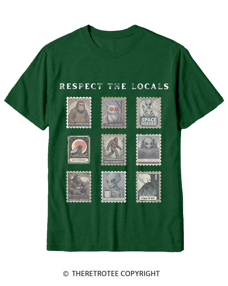 TheRetroTee Respect the Locals Cryptid 1970s Cotton T-Shirt