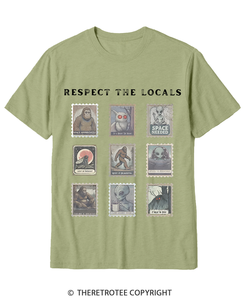 TheRetroTee Respect the Locals Cryptid 1970s Cotton T-Shirt