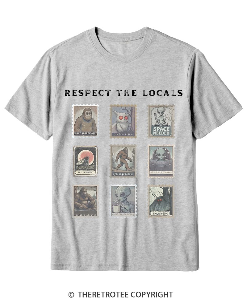 TheRetroTee Respect the Locals Cryptid 1970s Cotton T-Shirt