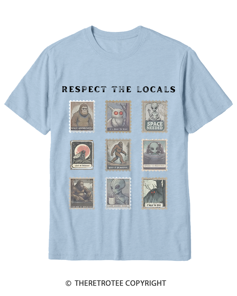 TheRetroTee Respect the Locals Cryptid 1970s Cotton T-Shirt