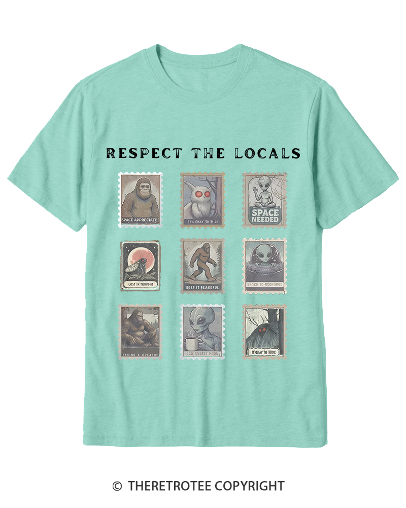 TheRetroTee Respect the Locals Cryptid 1970s Cotton T-Shirt