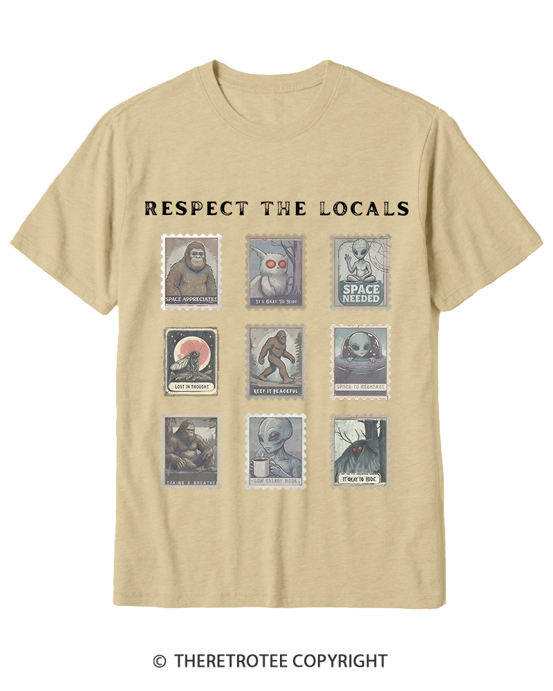TheRetroTee Respect the Locals Cryptid 1970s Cotton T-Shirt
