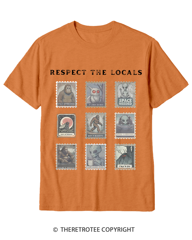 TheRetroTee Respect the Locals Cryptid 1970s Cotton T-Shirt