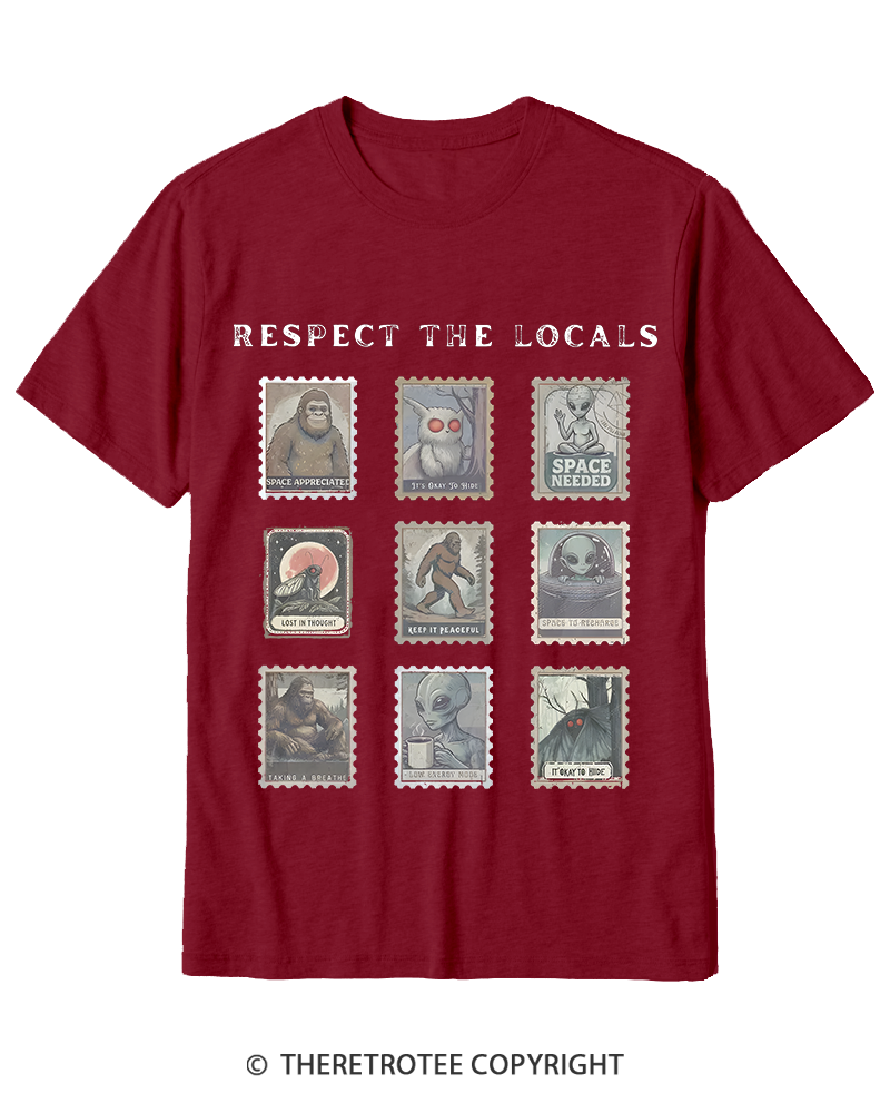 TheRetroTee Respect the Locals Cryptid 1970s Cotton T-Shirt