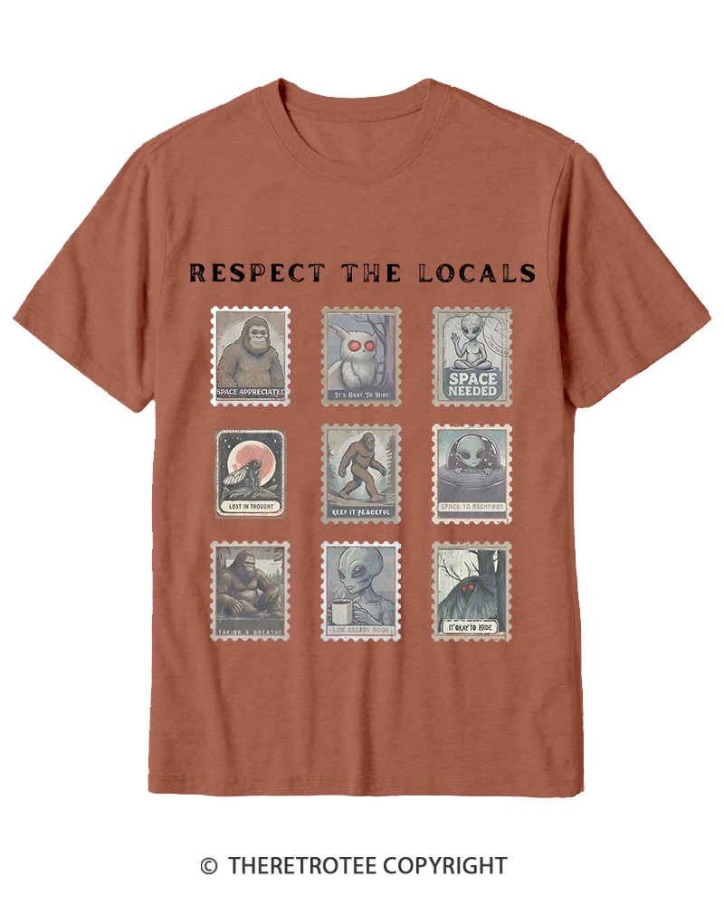 TheRetroTee Respect the Locals Cryptid 1970s Cotton T-Shirt
