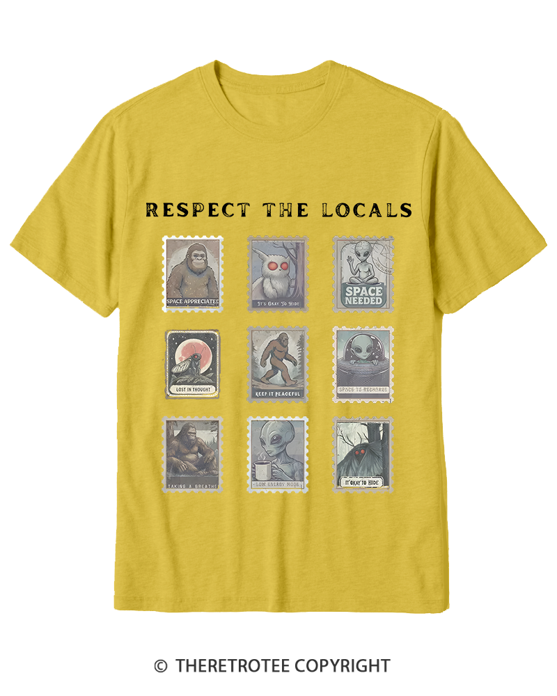 TheRetroTee Respect the Locals Cryptid 1970s Cotton T-Shirt