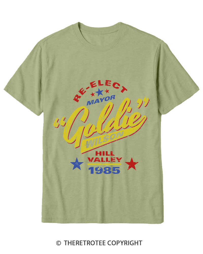 TheRetroTee Re-Elect Mayor Goldie Wilson 1980s Cotton T-Shirt