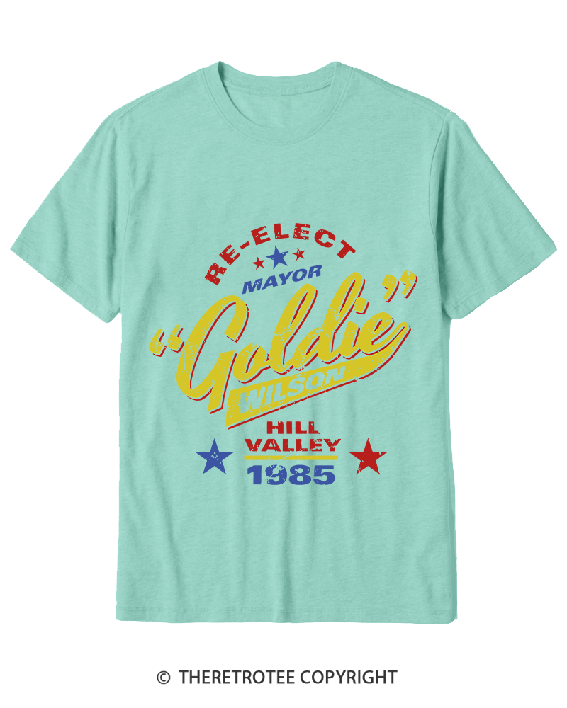 TheRetroTee Re-Elect Mayor Goldie Wilson 1980s Cotton T-Shirt