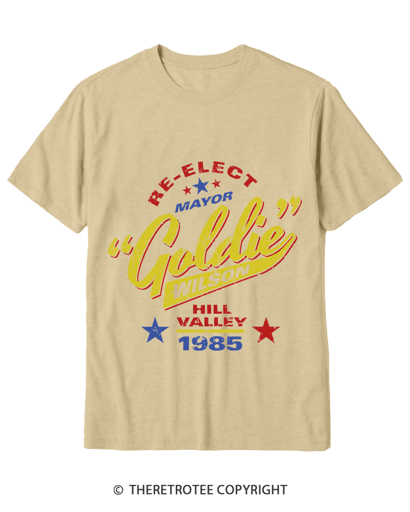 TheRetroTee Re-Elect Mayor Goldie Wilson 1980s Cotton T-Shirt