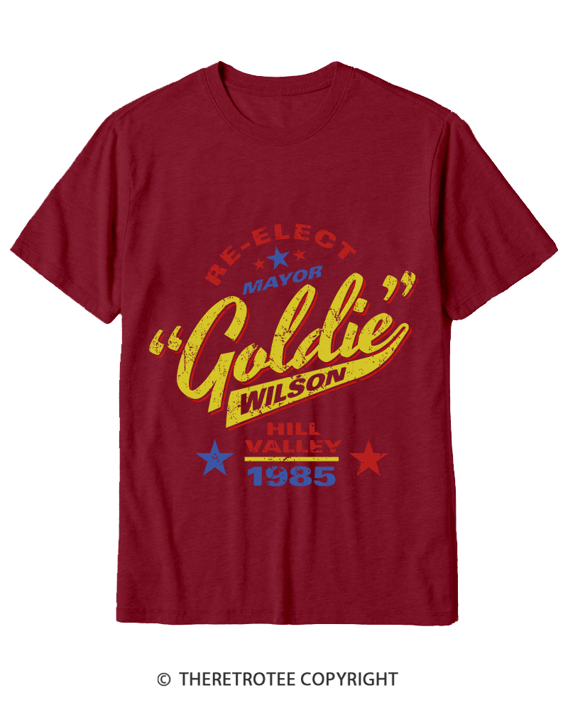 TheRetroTee Re-Elect Mayor Goldie Wilson 1980s Cotton T-Shirt