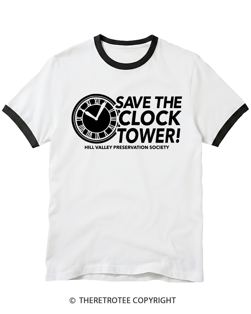 TheRetroTee Save The Clock Tower 1980s Ringer T-shirt
