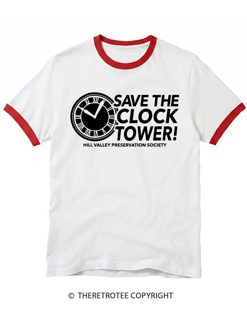 TheRetroTee Save The Clock Tower 1980s Ringer T-shirt