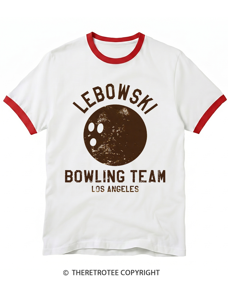 TheRetroTee Lebowski Bowling Team Los Angeles 1980s Ringer T-shirt
