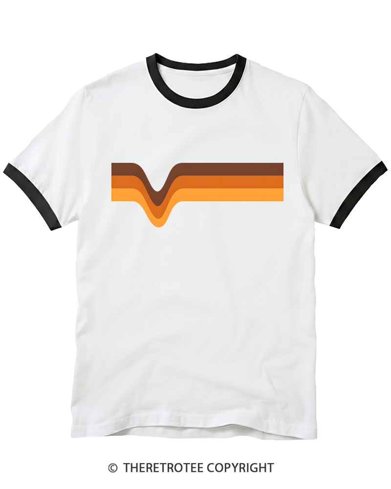 TheRetroTee 1970s Stripes Brown Orange Yellow Ringer T-shirt