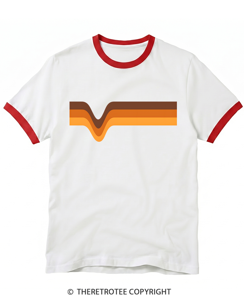 TheRetroTee 1970s Stripes Brown Orange Yellow Ringer T-shirt
