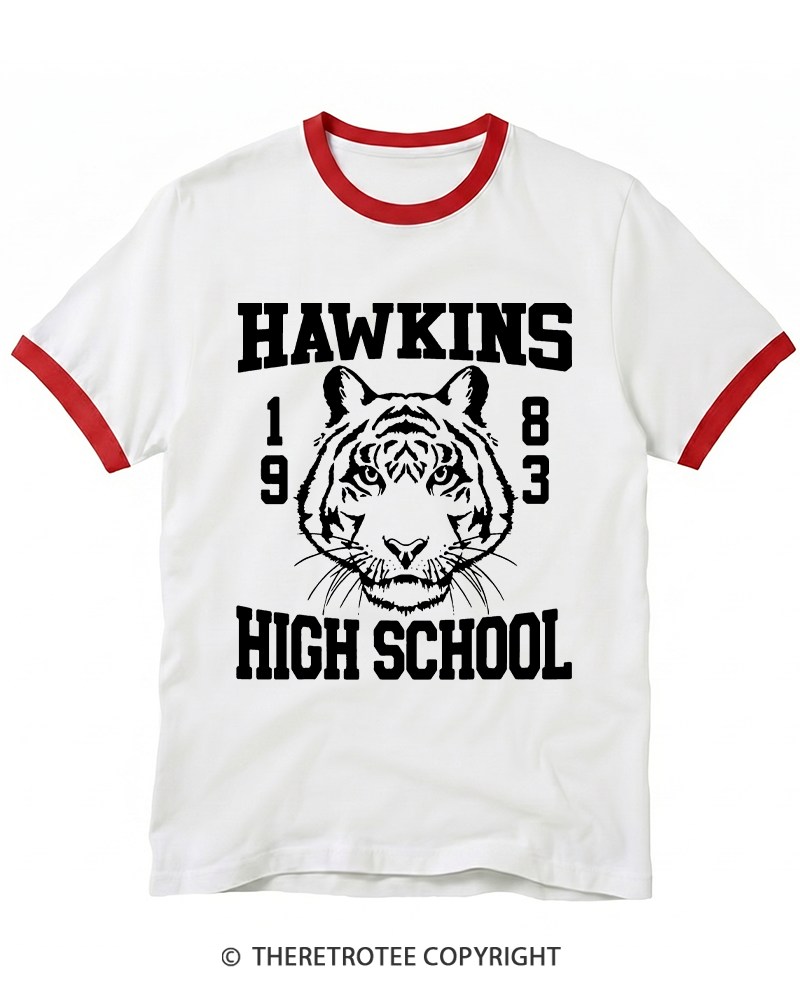 TheRetroTee Hawkins High Tiger 1980s Ringer T-shirt