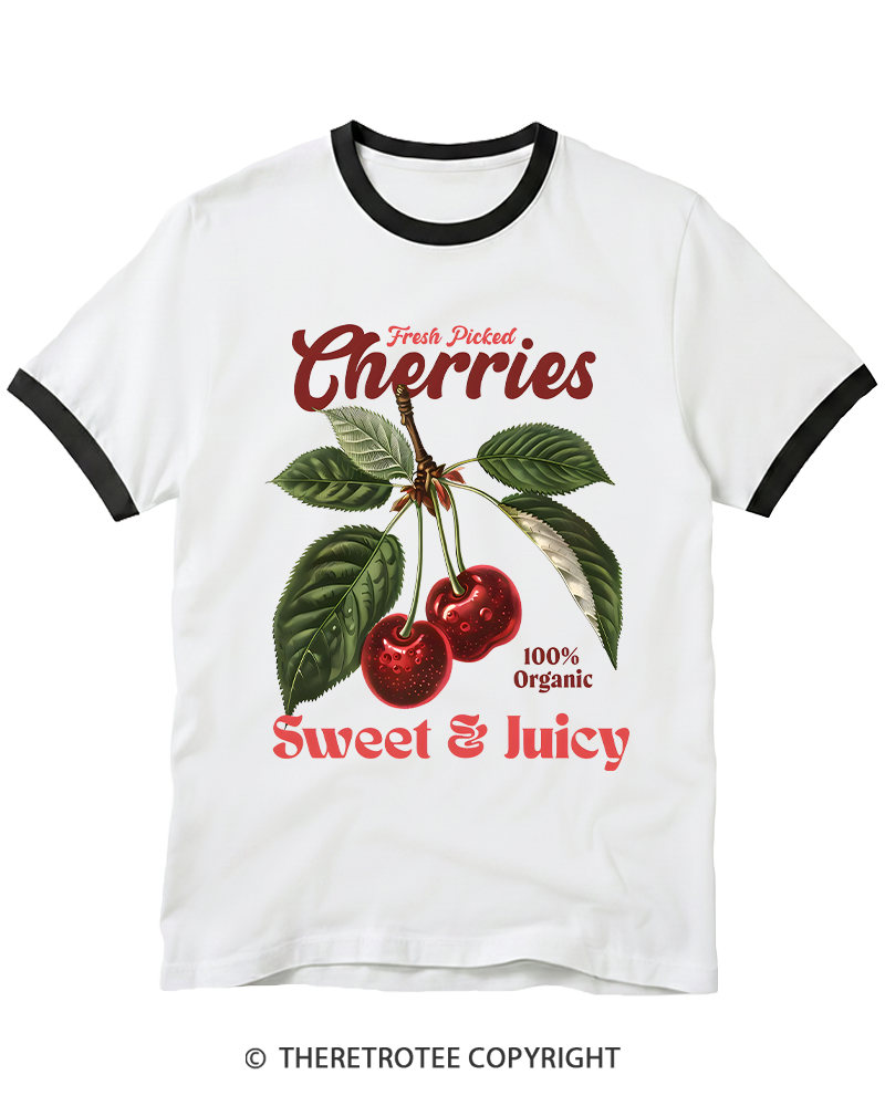 TheRetroTee Vintage Cherry 1950s Ringer T-shirt