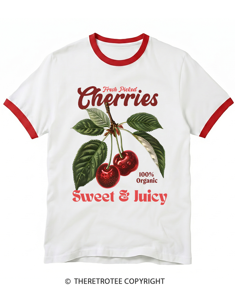 TheRetroTee Vintage Cherry 1950s Ringer T-shirt