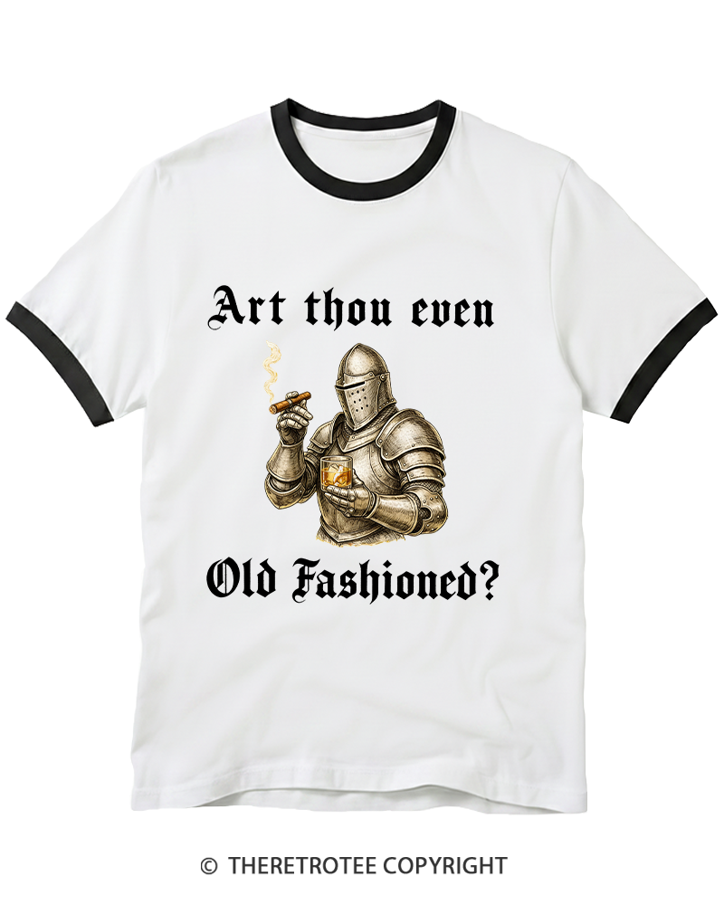 TheRetroTee Old Fashioned Knight and Bourbon Gifts Nostalgia Ringer T-shirt