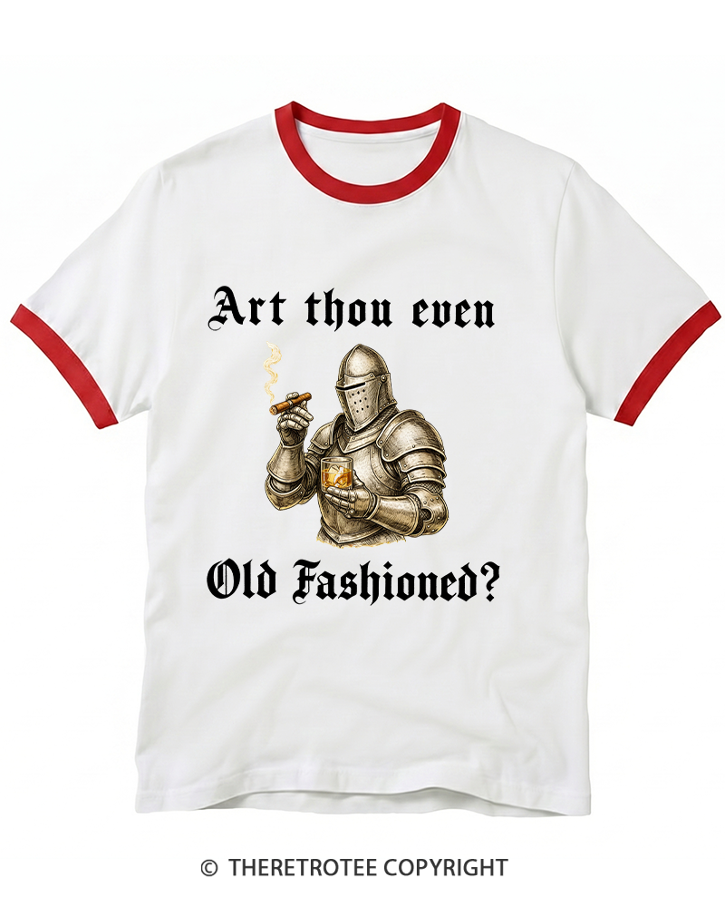 TheRetroTee Old Fashioned Knight and Bourbon Gifts Nostalgia Ringer T-shirt