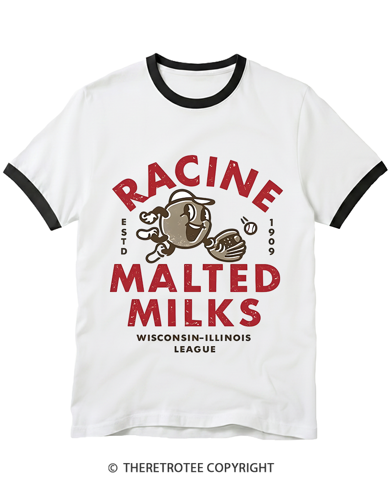 TheRetroTee 1900s Old League Milkman Retro Sports Graphic Ringer T-shirt