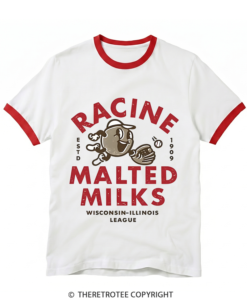 TheRetroTee 1900s Old League Milkman Retro Sports Graphic Ringer T-shirt