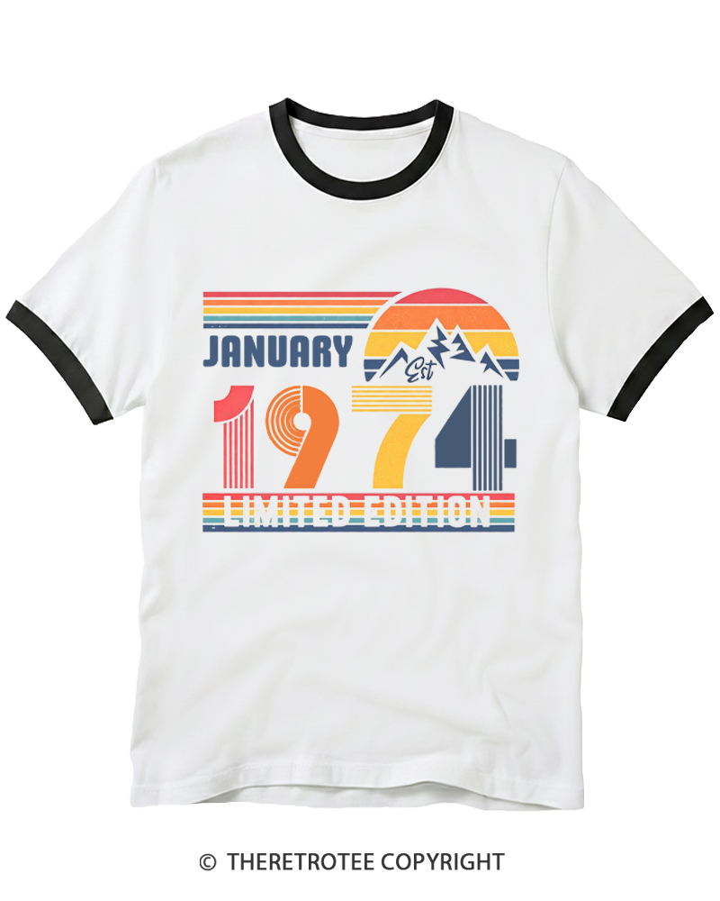 TheRetroTee Birthday Year Number 1970s Ringer T-shirt