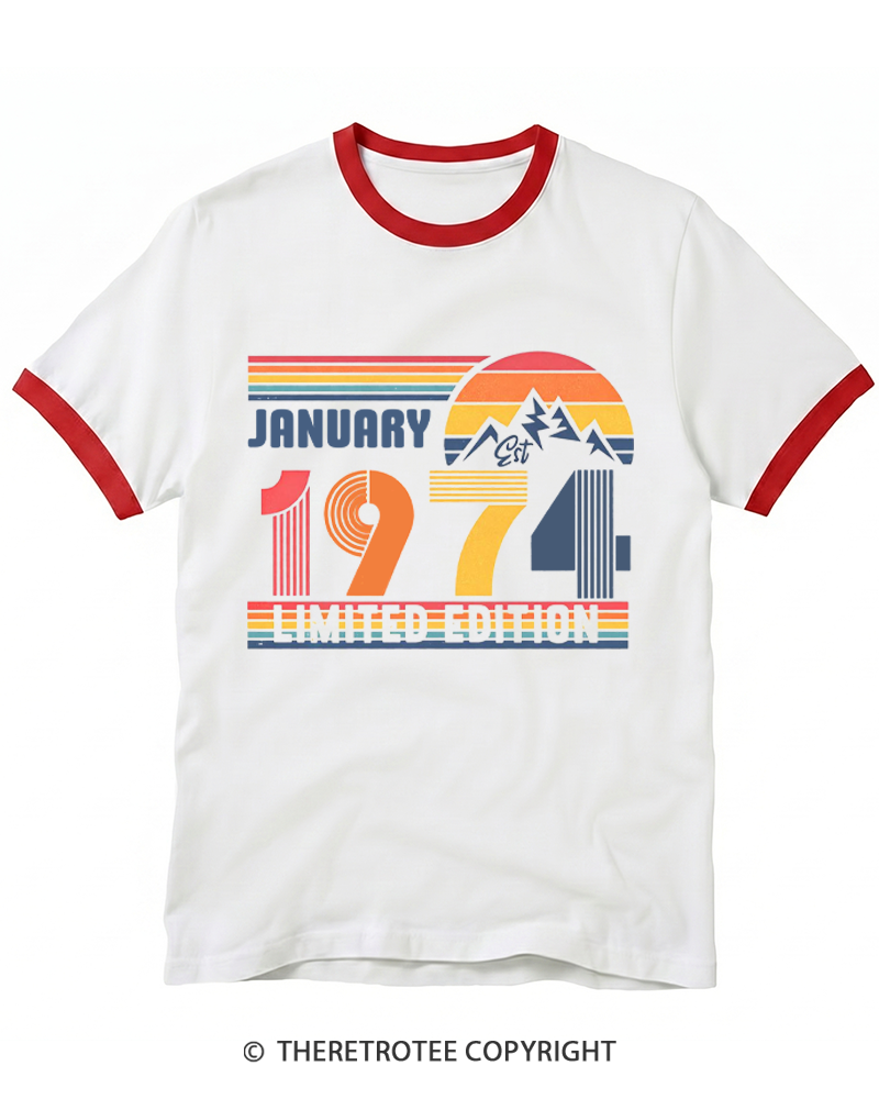 TheRetroTee Birthday Year Number 1970s Ringer T-shirt