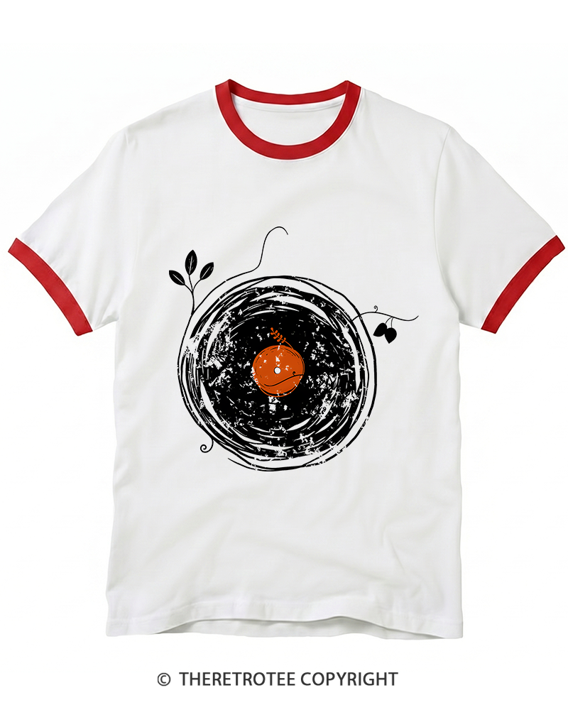 TheRetroTee Enchanting Viny l Records 1970s Ringer T-shirt