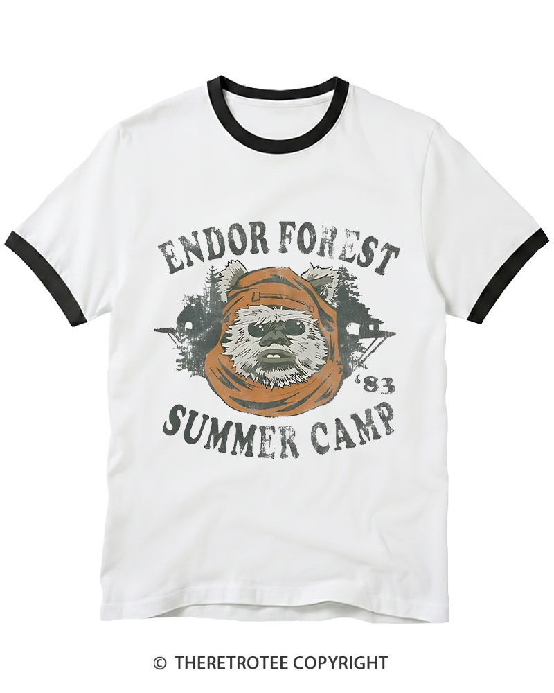 TheRetroTee Endor Forest Summer Camp 1980s Ringer T-shirt