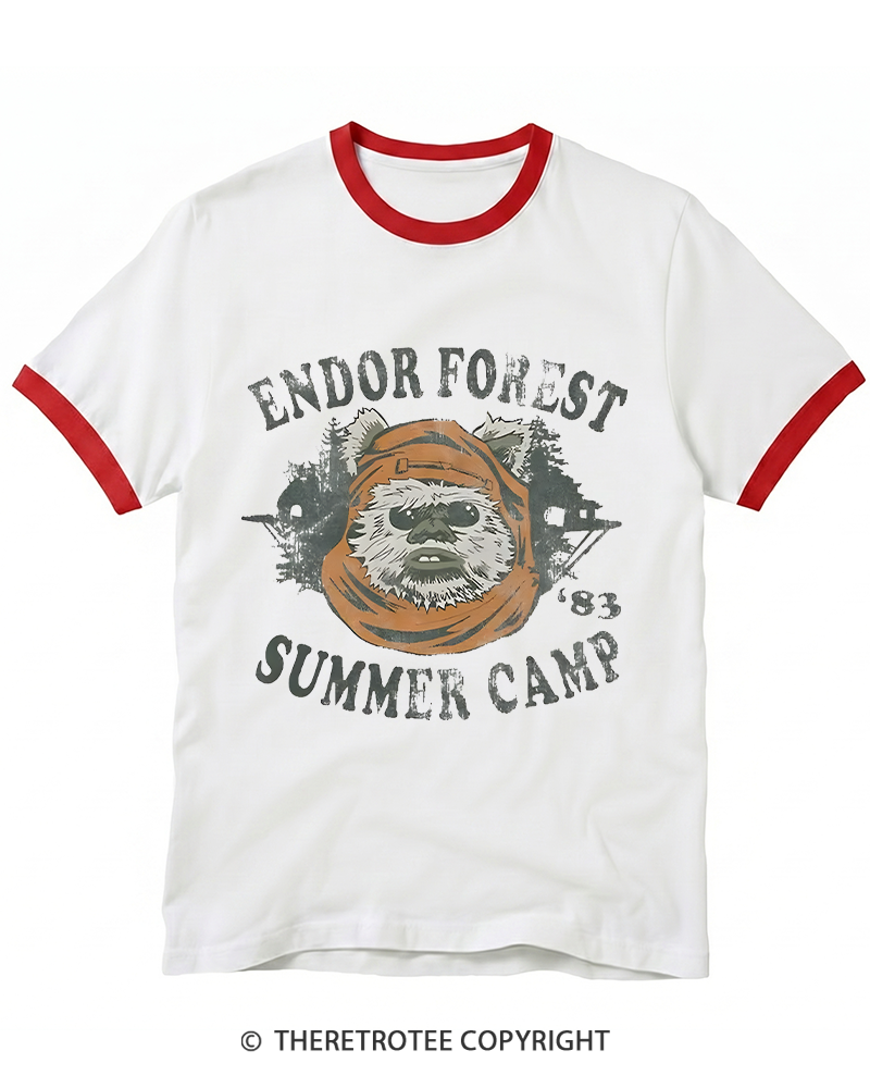 TheRetroTee Endor Forest Summer Camp 1980s Ringer T-shirt