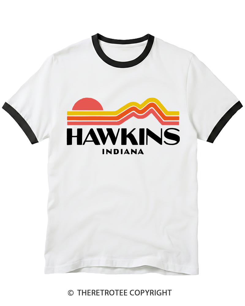 TheRetroTee Retro Hawkins Indiana 1980s Ringer T-shirt